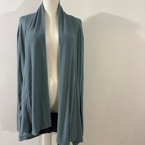 Athleta Pranayama Open Front Restore Wrap Cardigan - Size L - Blue Green - Picture 1 of 10